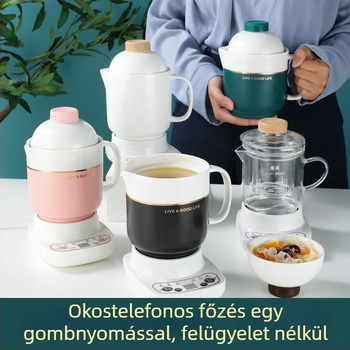 Elektromos kerámia egészség pohár, fűtés a vázon, 360W, kapacitás 0,6–1,0L, túlmelegedés elleni védelem, 1–2 adag