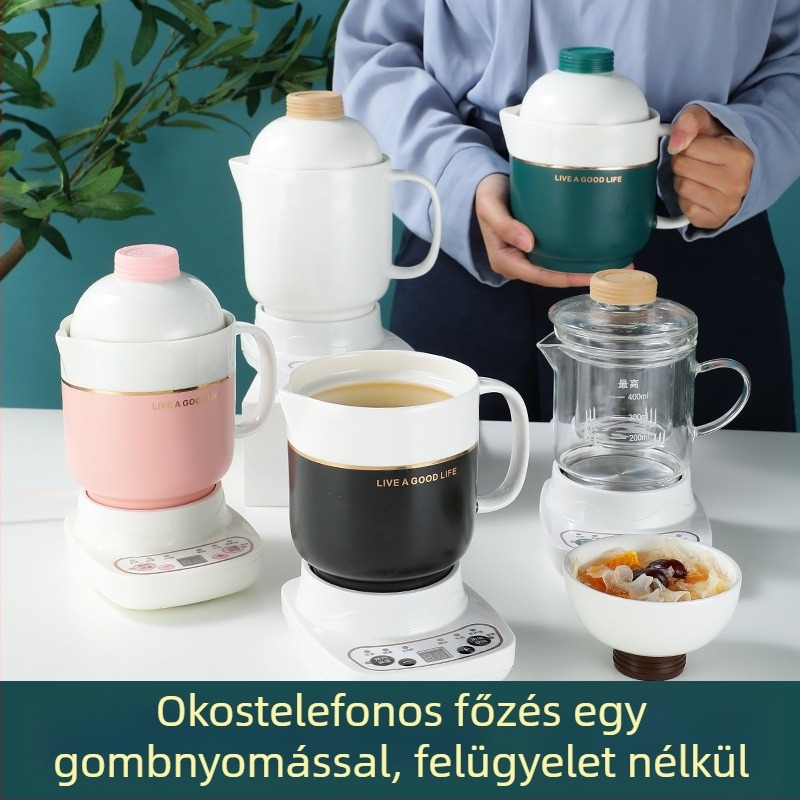 Elektromos kerámia egészség pohár, fűtés a vázon, 360W, kapacitás 0,6–1,0L, túlmelegedés elleni védelem, 1–2 adag