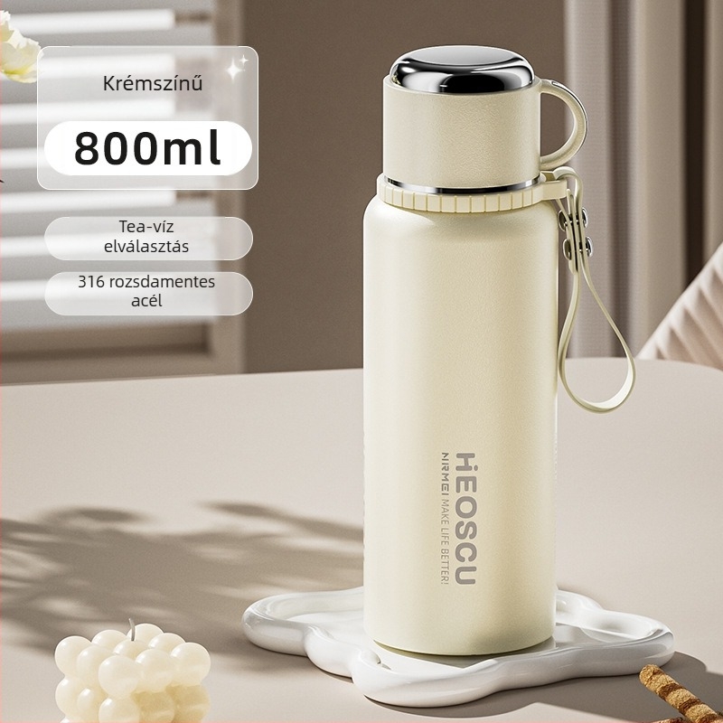 Tea infúzóval ellátott termosz pohár, belső tartály 316 rozsdamentes acél, külső burkolat 201 rozsdamentes acél, hőmérséklet kijelző, hordozható izolált pohár, 24-36 órás hőtartás