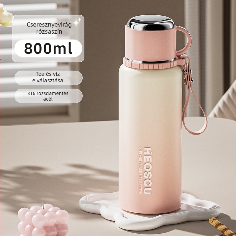 Tea infúzóval ellátott termosz pohár, belső tartály 316 rozsdamentes acél, külső burkolat 201 rozsdamentes acél, hőmérséklet kijelző, hordozható izolált pohár, 24-36 órás hőtartás