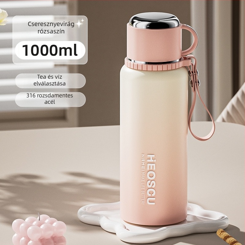 Tea infúzóval ellátott termosz pohár, belső tartály 316 rozsdamentes acél, külső burkolat 201 rozsdamentes acél, hőmérséklet kijelző, hordozható izolált pohár, 24-36 órás hőtartás