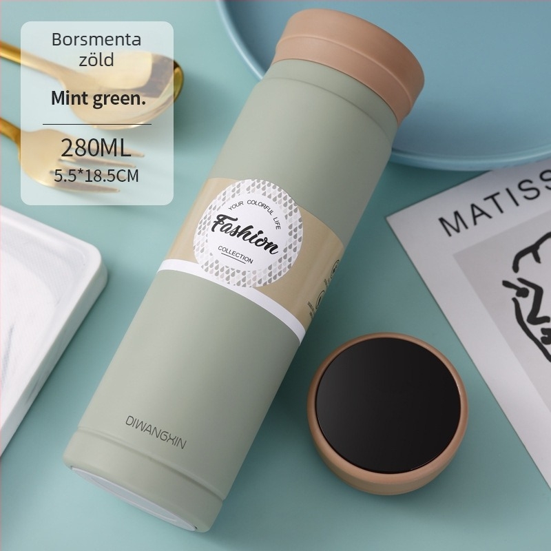 Mini zsebes termoszcsésze; belső 304 rozsdamentes acél; külső 201 rozsdamentes acél; vákuum szigetelés 12–24 óra; hordozható, gravírozással vagy 3D nyomtatással testre szabható