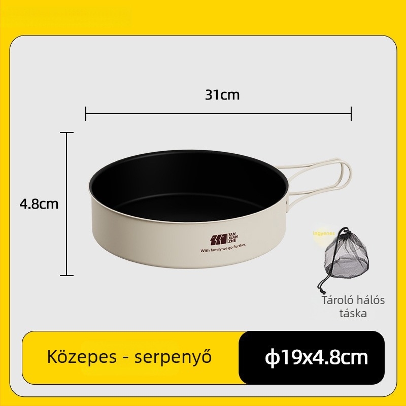 Kempingezéshez három részes edénykészlet, hordozható tűzhely, fazék és teáskanna
