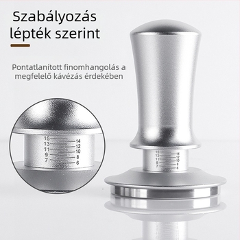 Rozsdamentes acélból készült espresso tampere állítható skálával, 350 g súlyú