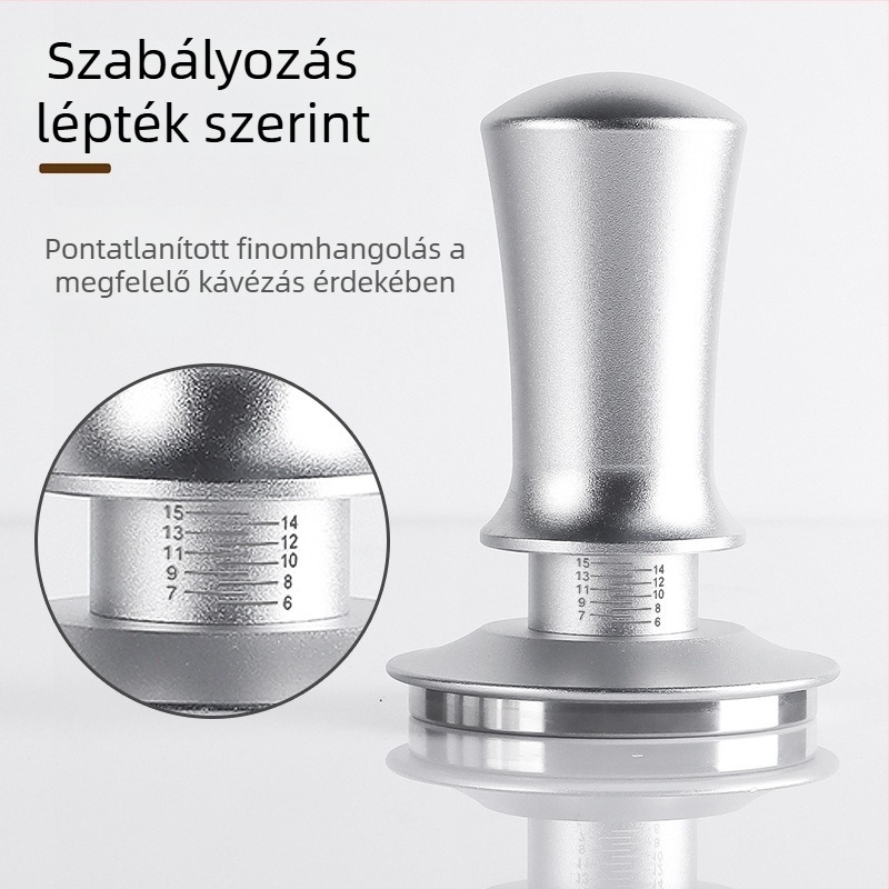 Rozsdamentes acélból készült espresso tampere állítható skálával, 350 g súlyú