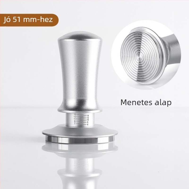 Rozsdamentes acélból készült espresso tampere állítható skálával, 350 g súlyú