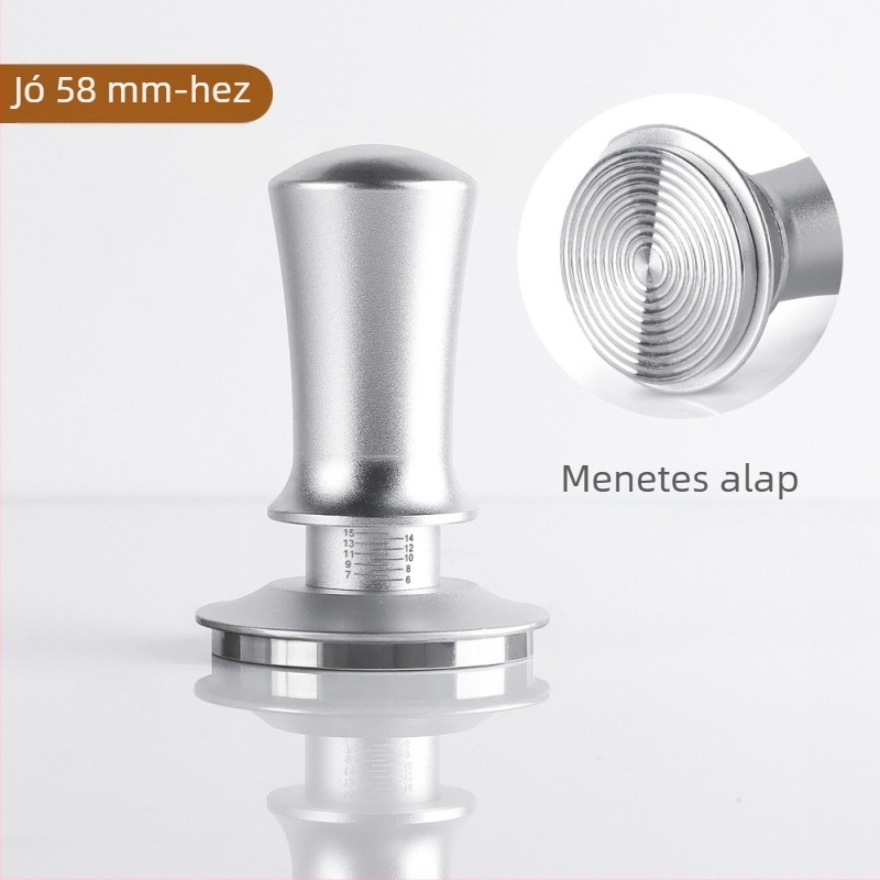 Rozsdamentes acélból készült espresso tampere állítható skálával, 350 g súlyú