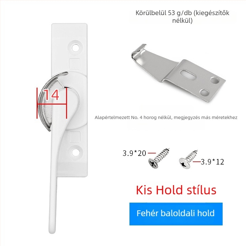 Félholdas zárókampó ajtókhoz és ablakokhoz, rozsdamentes acél/alumínium ötvözet, csúszó ablakokhoz, gyermekvédelmi zár