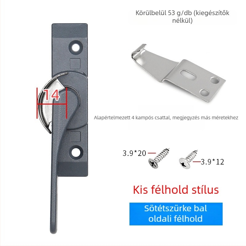 Félholdas zárókampó ajtókhoz és ablakokhoz, rozsdamentes acél/alumínium ötvözet, csúszó ablakokhoz, gyermekvédelmi zár