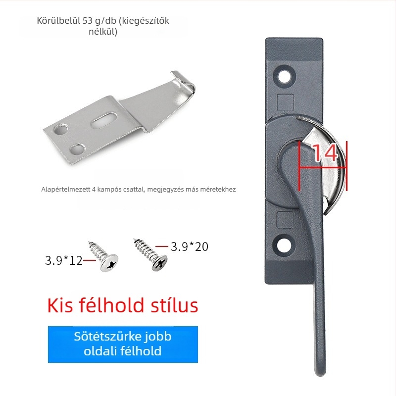 Félholdas zárókampó ajtókhoz és ablakokhoz, rozsdamentes acél/alumínium ötvözet, csúszó ablakokhoz, gyermekvédelmi zár