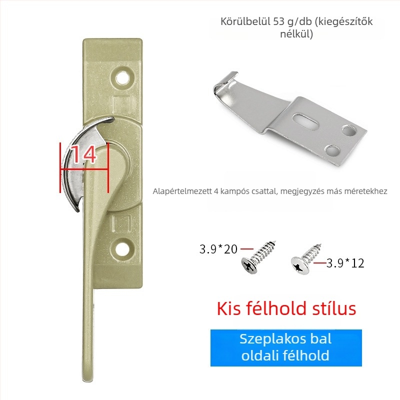 Félholdas zárókampó ajtókhoz és ablakokhoz, rozsdamentes acél/alumínium ötvözet, csúszó ablakokhoz, gyermekvédelmi zár
