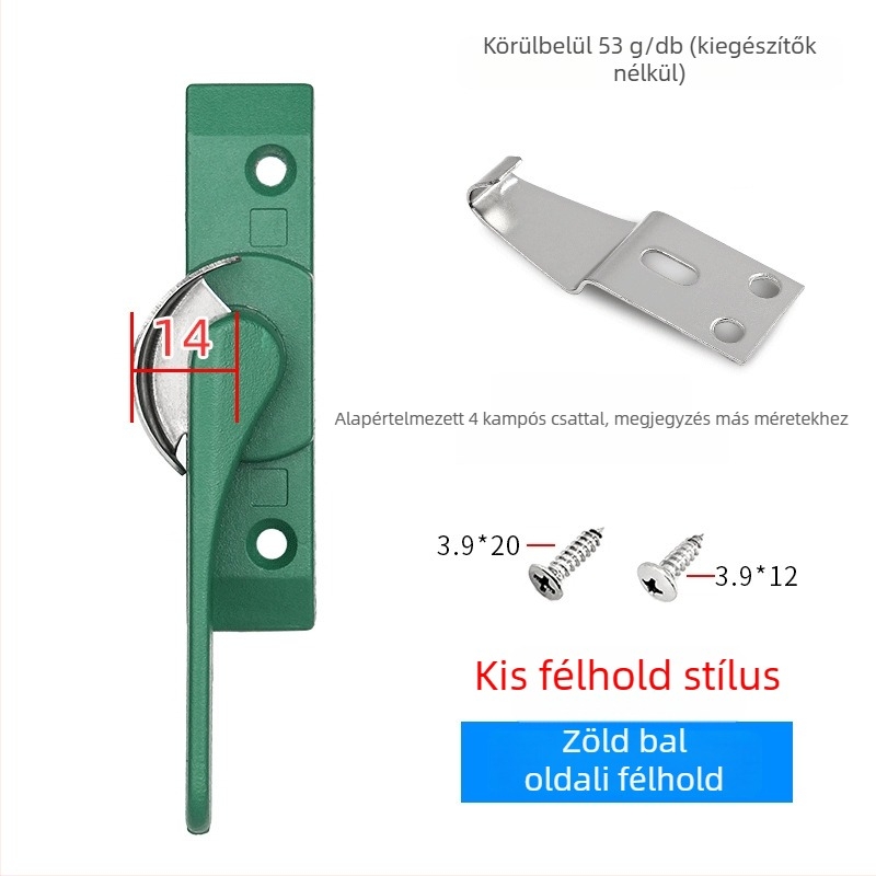 Félholdas zárókampó ajtókhoz és ablakokhoz, rozsdamentes acél/alumínium ötvözet, csúszó ablakokhoz, gyermekvédelmi zár
