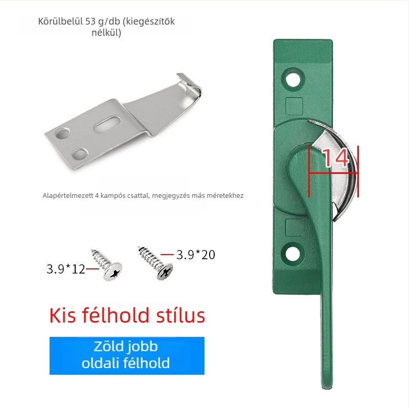 Félholdas zárókampó ajtókhoz és ablakokhoz, rozsdamentes acél/alumínium ötvözet, csúszó ablakokhoz, gyermekvédelmi zár