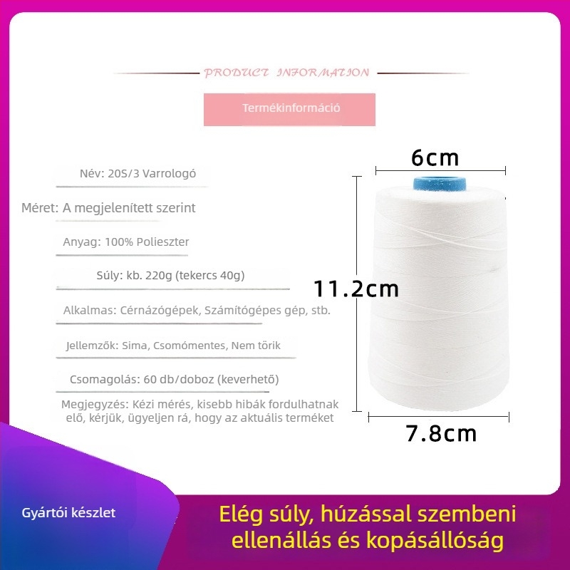 Varrócérna 20S/2, poliészter, Zhejiang eredetű, Extraordinary Garment Accessories