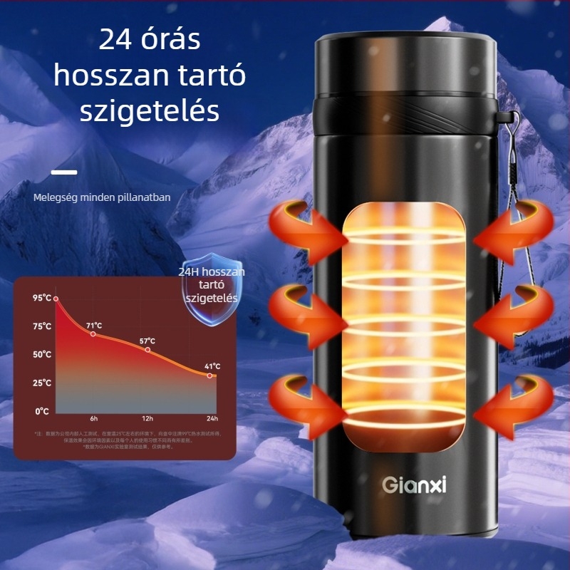 2025 Nagy kapacitású szigetelt teás pohár, üzleti stílus, rozsdamentes acél belső, tea–víz szétválasztás