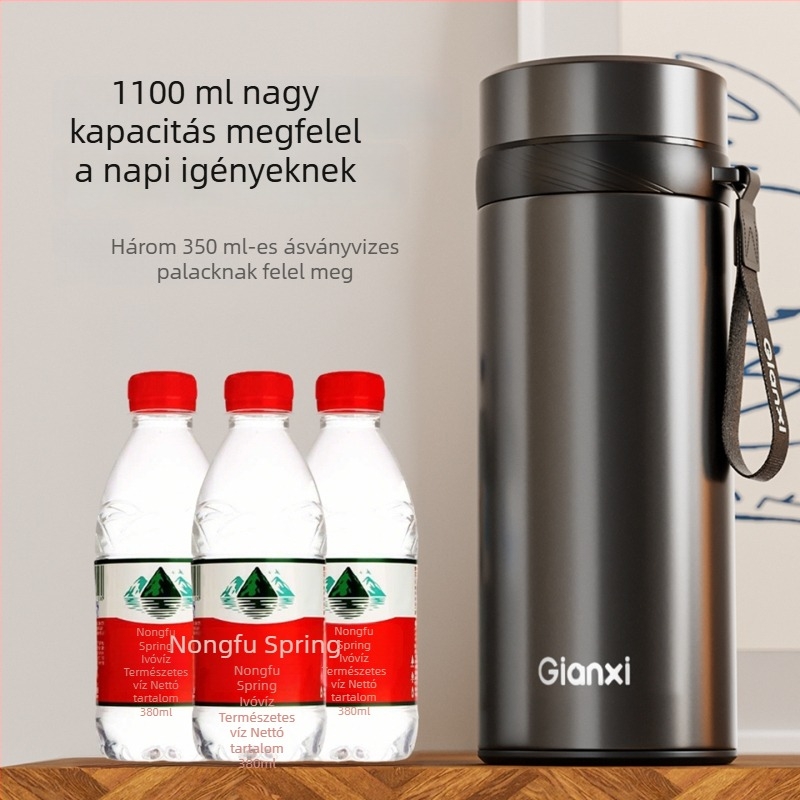 2025 Nagy kapacitású szigetelt teás pohár, üzleti stílus, rozsdamentes acél belső, tea–víz szétválasztás