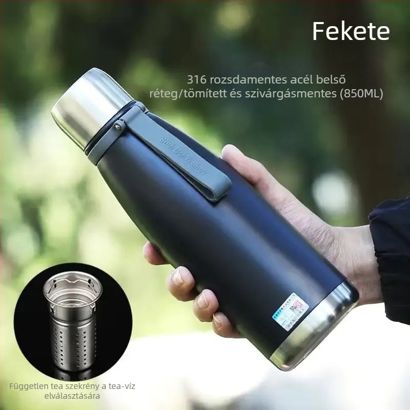 Termosz pohár 316 rozsdamentes acél belsővel, 304 rozsdamentes acél külsővel, vákuum szigetelés 24–36 óra, tea és víz elválasztás, testreszabható logó