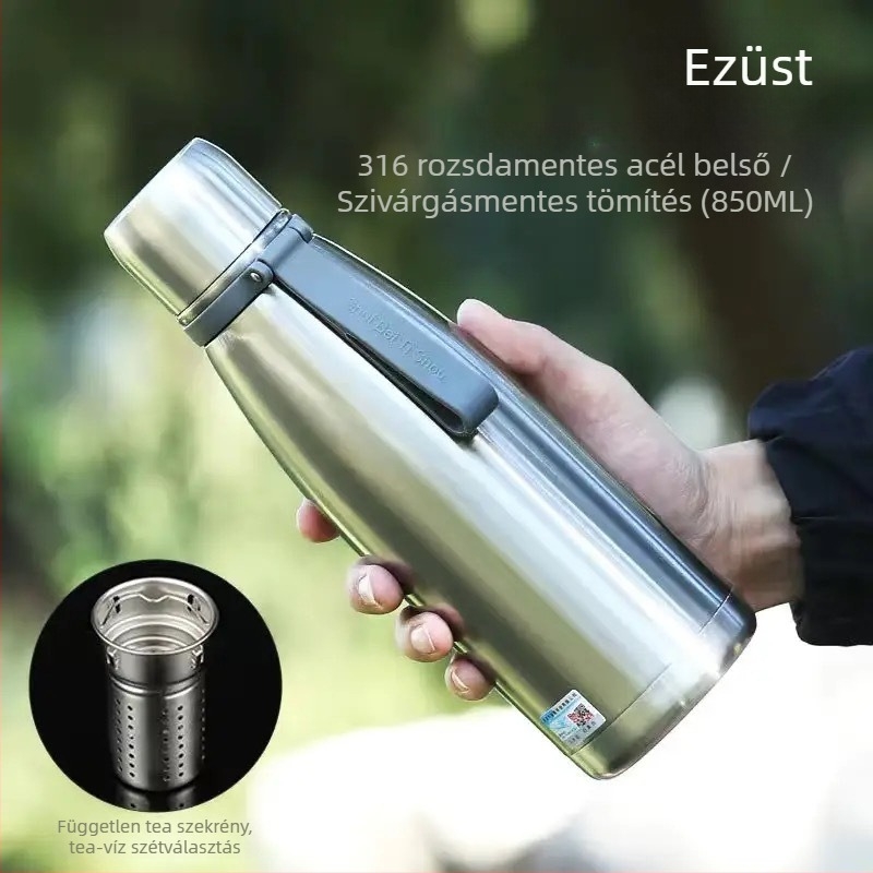 Termosz pohár 316 rozsdamentes acél belsővel, 304 rozsdamentes acél külsővel, vákuum szigetelés 24–36 óra, tea és víz elválasztás, testreszabható logó