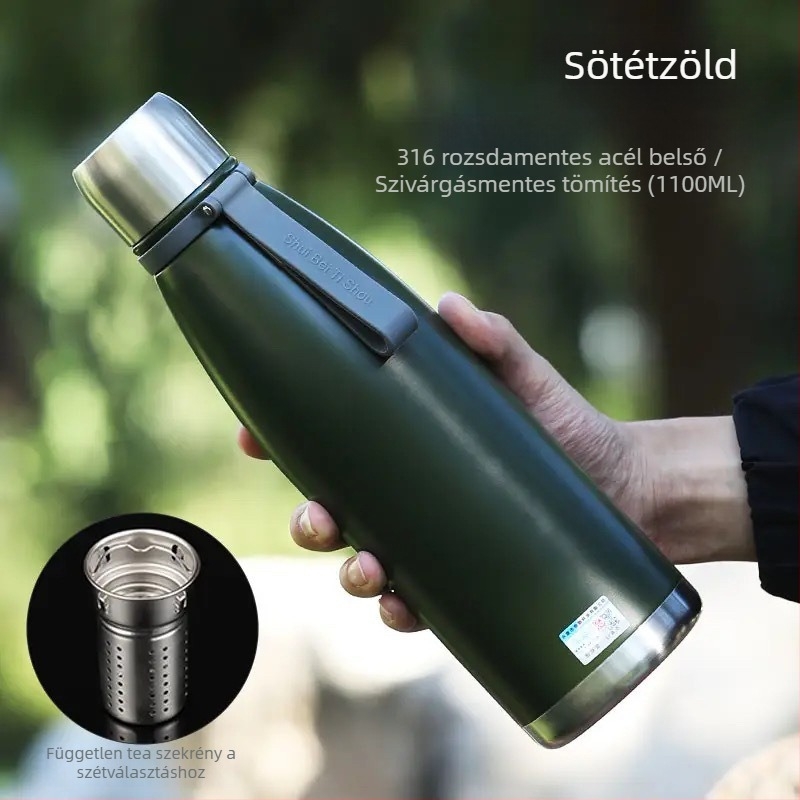 Termosz pohár 316 rozsdamentes acél belsővel, 304 rozsdamentes acél külsővel, vákuum szigetelés 24–36 óra, tea és víz elválasztás, testreszabható logó