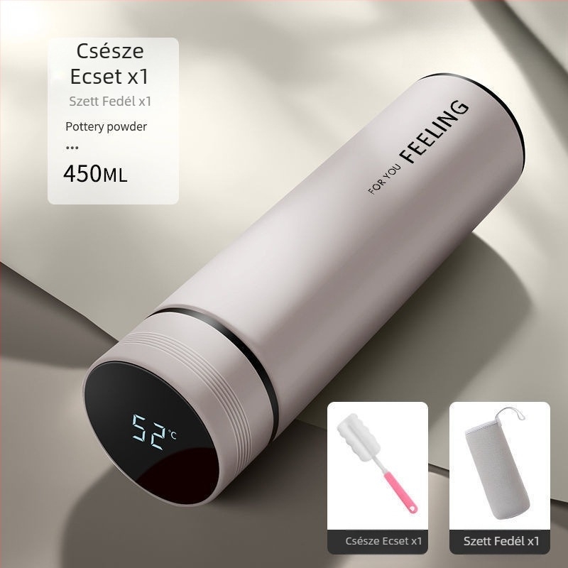 Intelligens hőmérséklet-kijelző termosz pohár – 304 rozsdamentes acél kivitel, 12–24 órás szigetelés, üzleti stílus, egyenes dizájn
