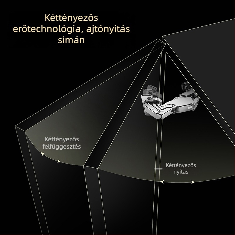 Speciális szögű csukló buferrel; két lyukas rövid kar; állítható ъgok ±30°, ±45°, 90°, 135°, 165°; anyag: hideg hengerelt acél; alsó rézbevonat