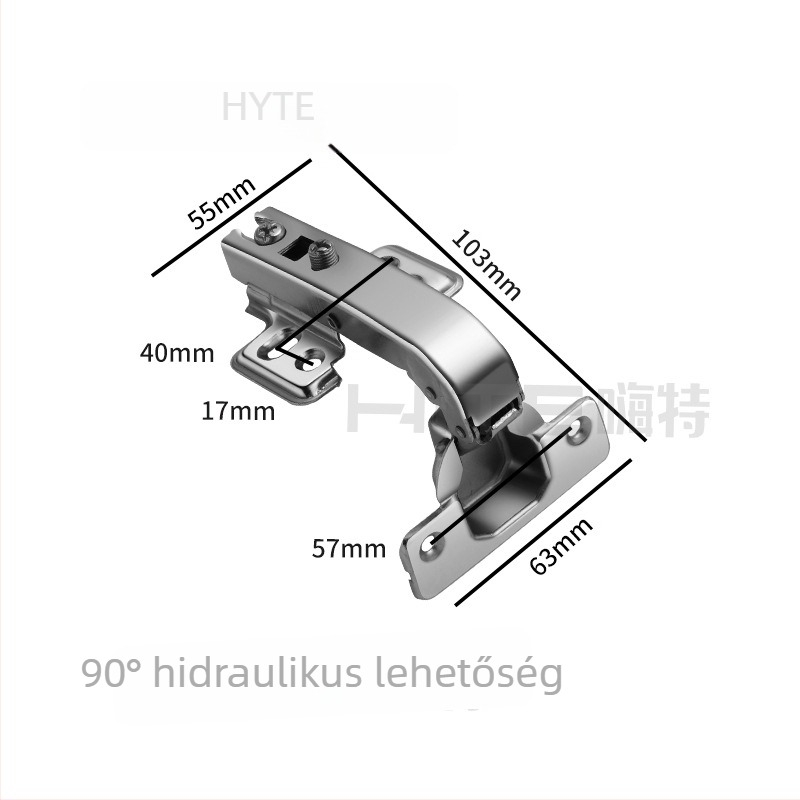 Speciális szögű csukló buferrel; két lyukas rövid kar; állítható ъgok ±30°, ±45°, 90°, 135°, 165°; anyag: hideg hengerelt acél; alsó rézbevonat