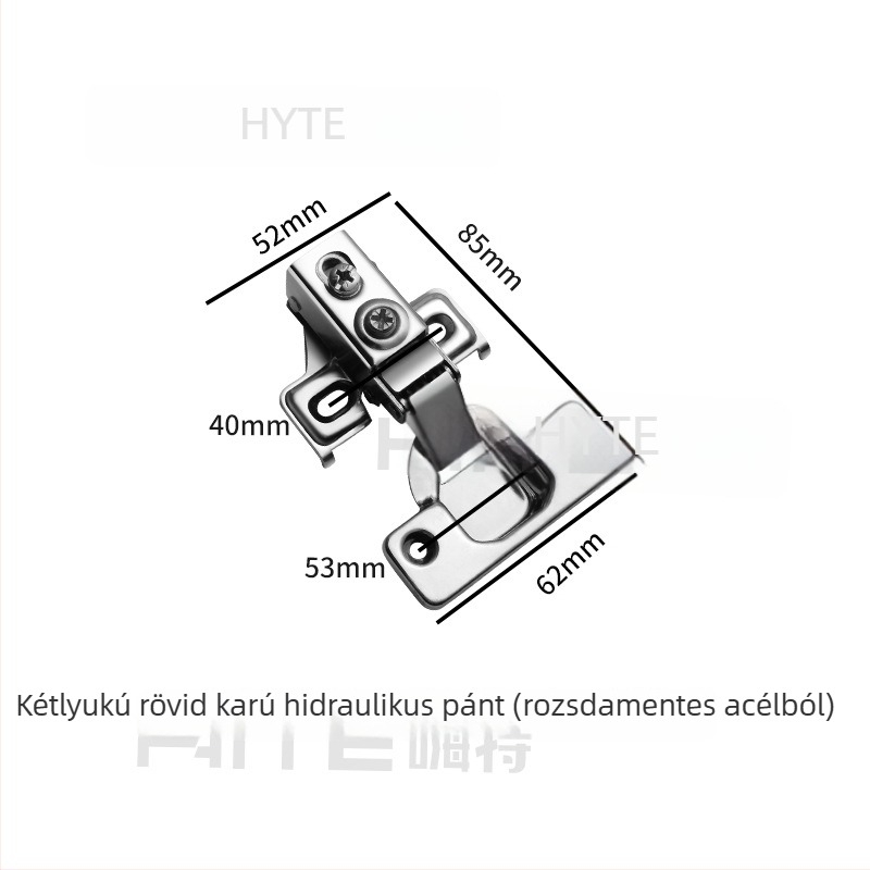 Speciális szögű csukló buferrel; két lyukas rövid kar; állítható ъgok ±30°, ±45°, 90°, 135°, 165°; anyag: hideg hengerelt acél; alsó rézbevonat