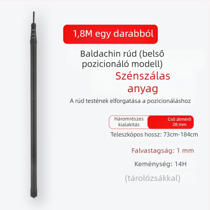 Szénszálas árnyékoló-támogató rúd belső pozicionálással kültéri kemping sátorhoz – forgó záras cső kiegészítő
