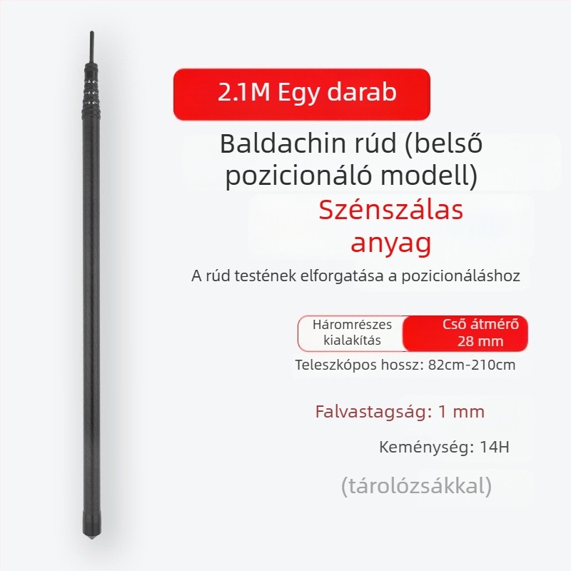 Szénszálas árnyékoló-támogató rúd belső pozicionálással kültéri kemping sátorhoz – forgó záras cső kiegészítő