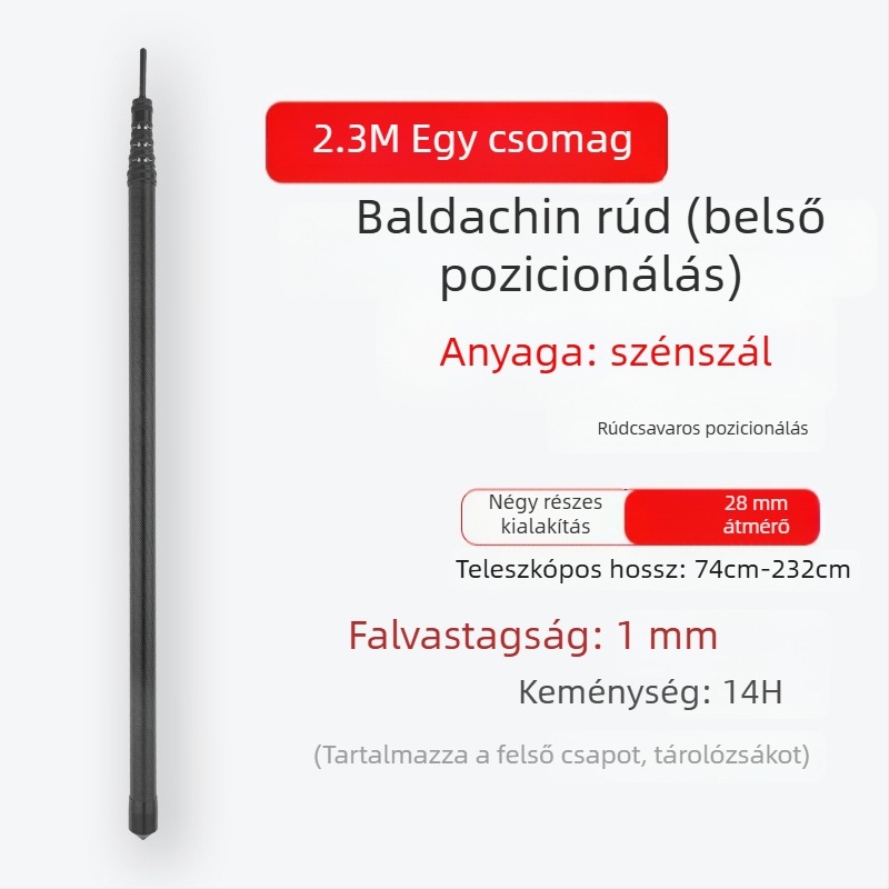 Szénszálas árnyékoló-támogató rúd belső pozicionálással kültéri kemping sátorhoz – forgó záras cső kiegészítő