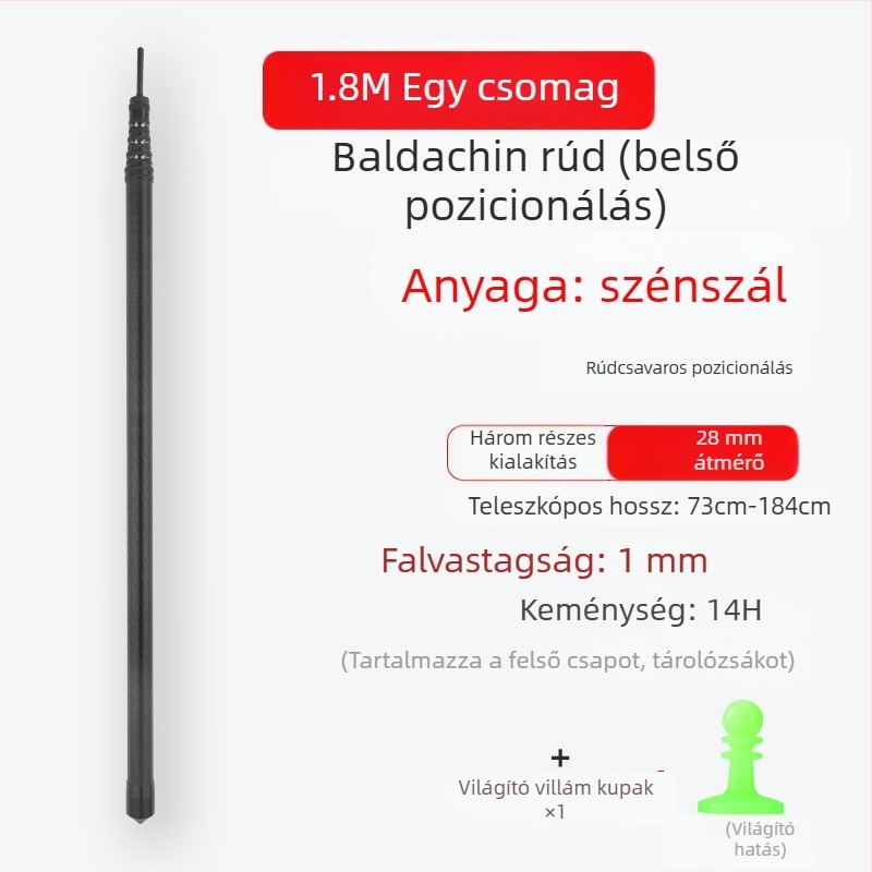 Szénszálas árnyékoló-támogató rúd belső pozicionálással kültéri kemping sátorhoz – forgó záras cső kiegészítő