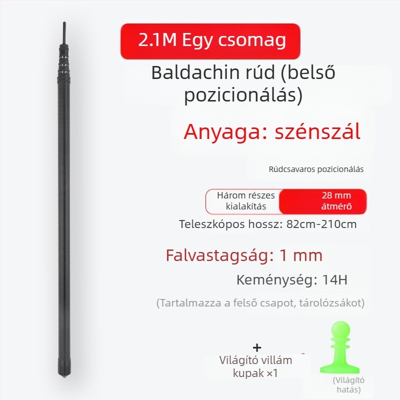 Szénszálas árnyékoló-támogató rúd belső pozicionálással kültéri kemping sátorhoz – forgó záras cső kiegészítő