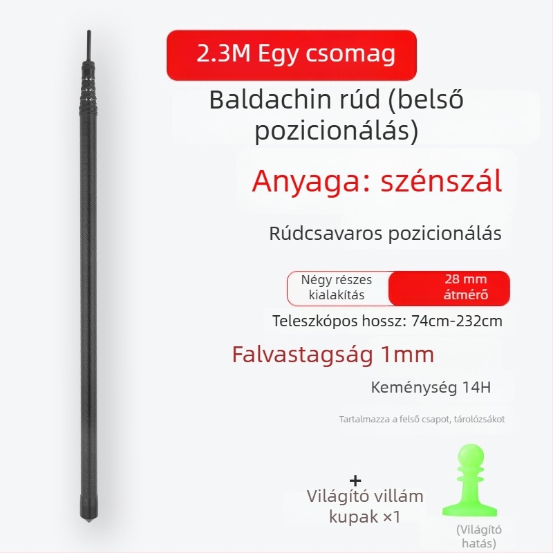 Szénszálas árnyékoló-támogató rúd belső pozicionálással kültéri kemping sátorhoz – forgó záras cső kiegészítő
