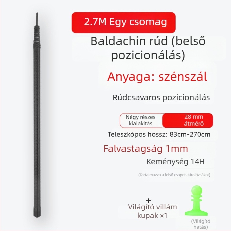 Szénszálas árnyékoló-támogató rúd belső pozicionálással kültéri kemping sátorhoz – forgó záras cső kiegészítő