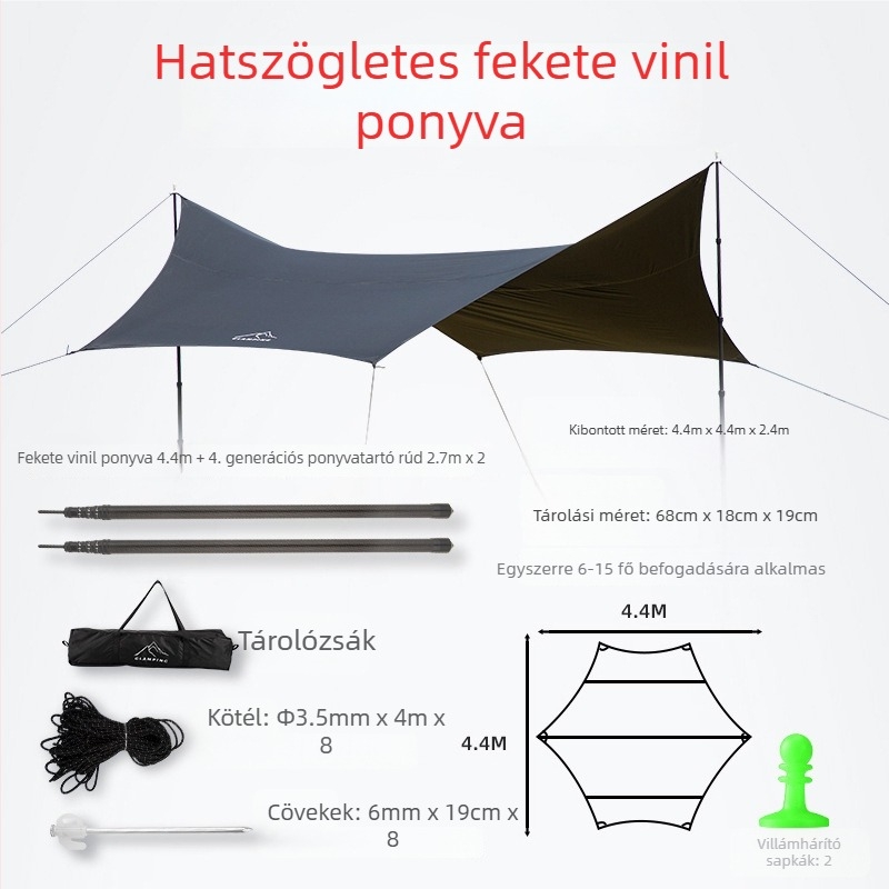 Szénszálas árnyékoló-támogató rúd belső pozicionálással kültéri kemping sátorhoz – forgó záras cső kiegészítő