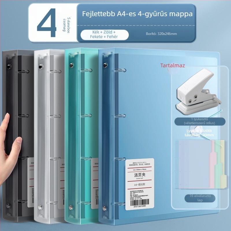 Négylyukú A4 irattartó lyukasztóval – műanyag, többoldalas mappa