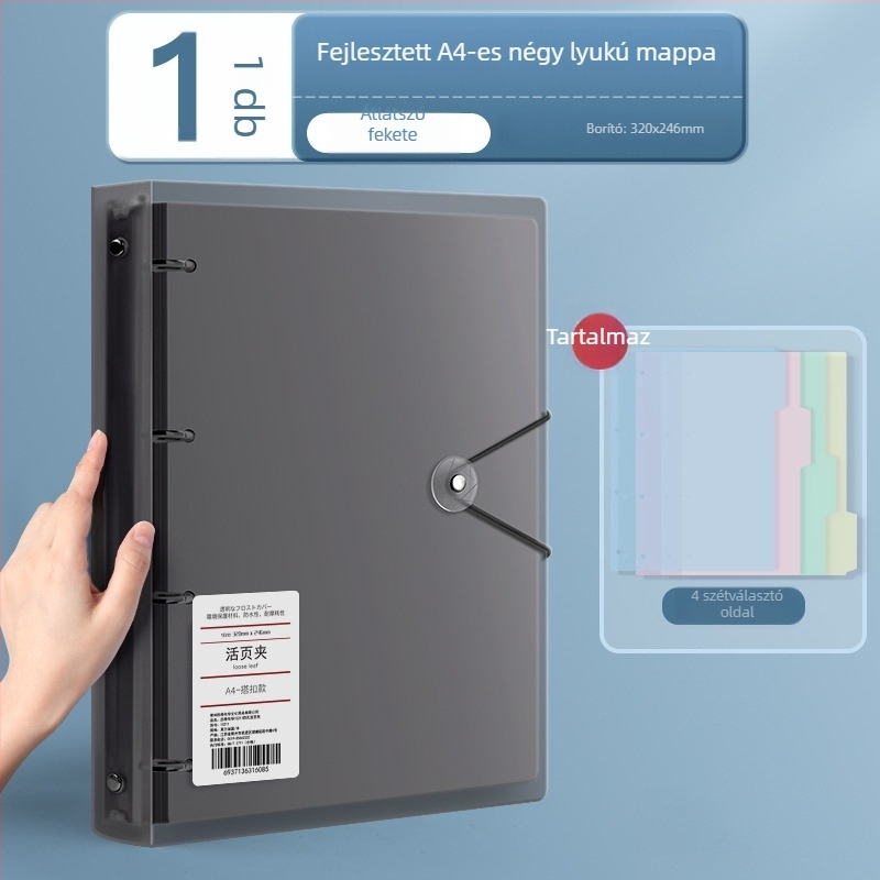 Négylyukú A4 irattartó lyukasztóval – műanyag, többoldalas mappa