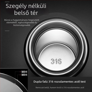 316 rozsdamentes acél belsővel és 304 külső falú termosz pohár, vákuum szigetelés 12–24 óra, logó testreszabás lézergravírozással / szitázással / 3D nyomtatással, ajándékdobozzal