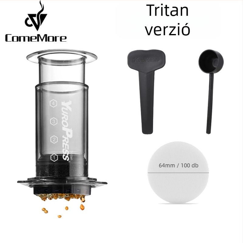 ComeMore Kézi kávéfőző Tritan testtel, nyomásos infúzióval, hordozható kültéri használatra