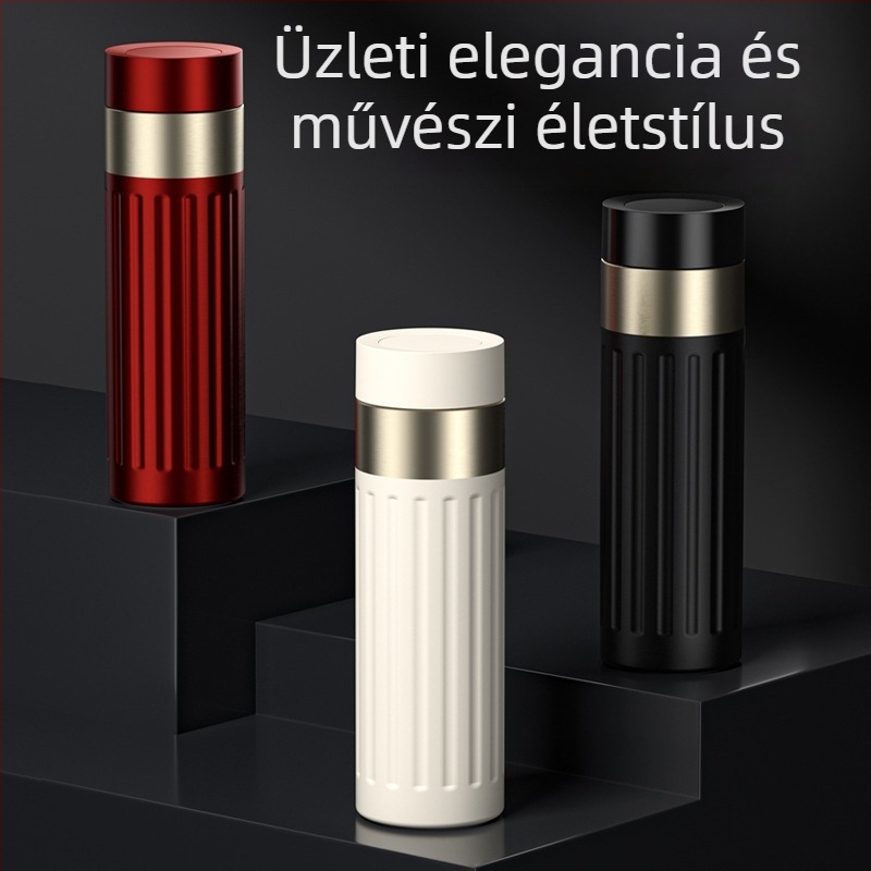 316 rozsdamentes acél termosz pohár, belső 316, külső 201, vákuumos szigetelés 6-12 óra, tea szeparátor, hőmérséklet kijelző