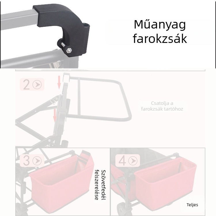 Kempinges lakókocsi kiegészítők — Textil zseb, Egg Roll Table, csat, húzókar, toló rúd; Anyag: Mérnöki műanyagok