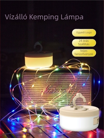 Jiadi LED kempinglámpa, vízálló, újratölthető 5V-os, 90×50 mm, kulcsos kapcsoló