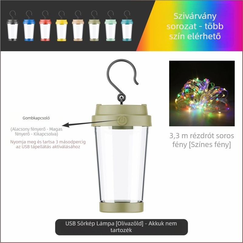 Jiadi LED kempinglámpa, vízálló, újratölthető 5V-os, 90×50 mm, kulcsos kapcsoló