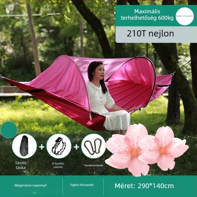 Kültéri függőágy rovarhálóval és árnyékolóval, vászon felület, terhelhetőség 600 kg, tömeg 1.7–2.7 kg, konzol nélkül, egy személy számára