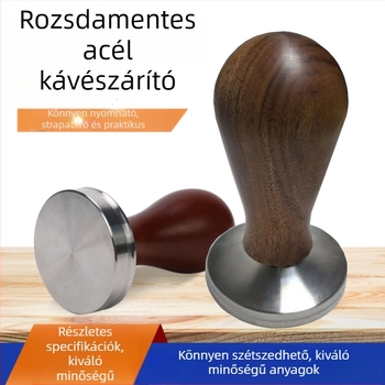 Eszpresszó tampere rozsdamentes acél testtel és tömörfa nyéllel, 300 g, minimalistikus modern stílus