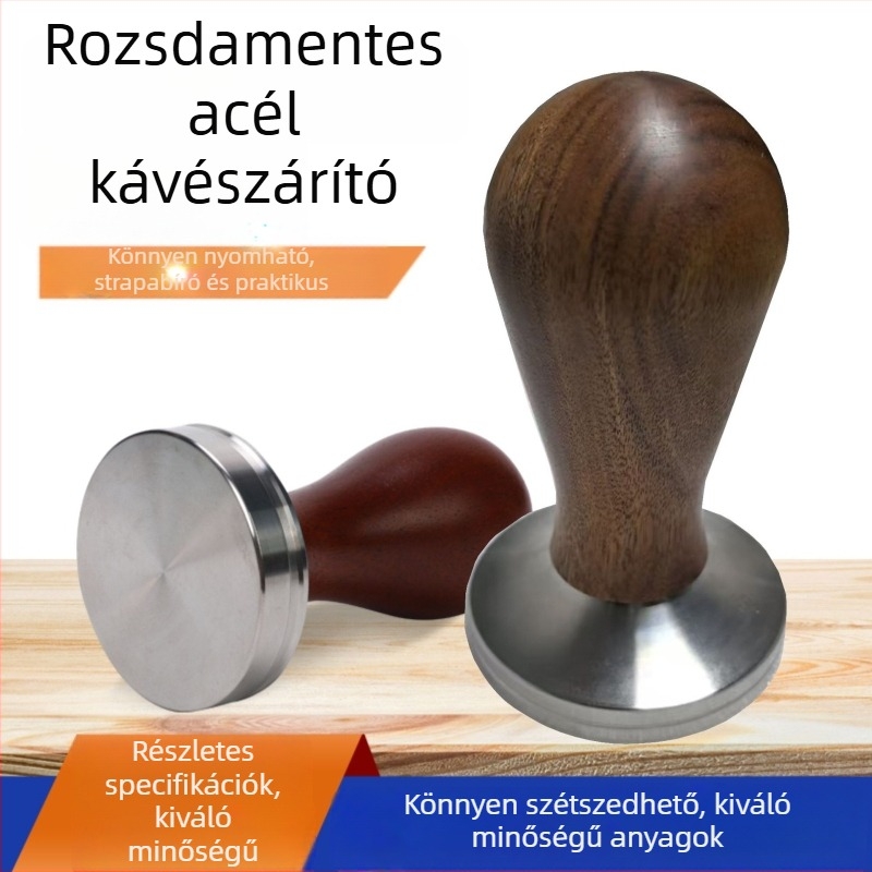Eszpresszó tampere rozsdamentes acél testtel és tömörfa nyéllel, 300 g, minimalistikus modern stílus