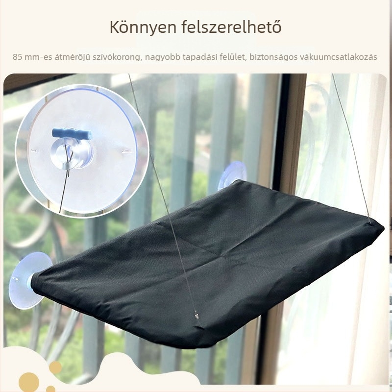 Hartley macska-hamak fészek: szívókorongos rögzítés, összecsukható ablakpárkányi fekhely, textil kisállat‑fészek