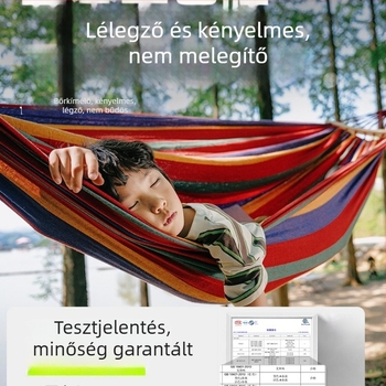 Oldalsó védőrúddal ellátott függőágy; felnőttek és gyerekek számára; vászon anyag; teherbírás 250 kg; vastagított kötéllel