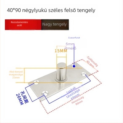 Keretes üvegajtó aljzati rugó készlet: felső tengelylemez, rögzítő tengely, T- alakú felső mag; Anyag: 304/201 rozsdamentes acél vagy galvanizált acél; Stílus: modern minimalizmus
