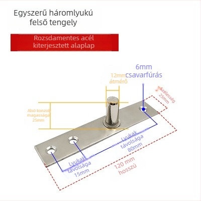 Keretes üvegajtó aljzati rugó készlet: felső tengelylemez, rögzítő tengely, T- alakú felső mag; Anyag: 304/201 rozsdamentes acél vagy galvanizált acél; Stílus: modern minimalizmus